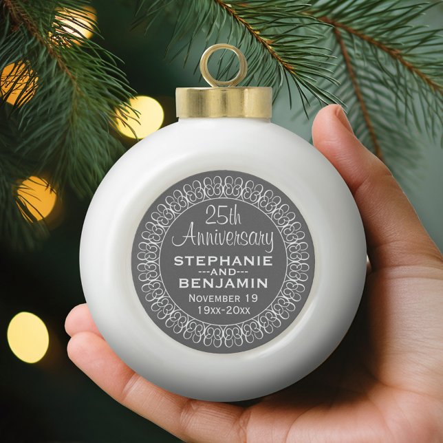25th Wedding Anniversary Personalised Ceramic Ball Christmas Ornament (Personalized Wedding Anniversary Ornament)