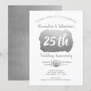 25th Wedding Anniversary Personalised Faux Silver Invitation