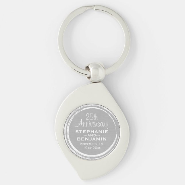25th Wedding Anniversary Personalised Key Ring (Front)