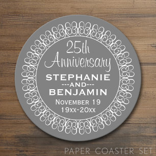 25th Wedding Anniversary Personalised Round Paper Coaster