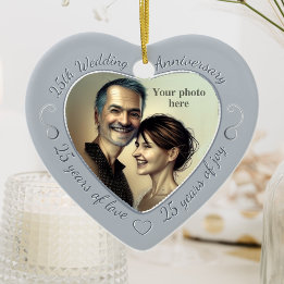25th Wedding Anniversary Photo Ceramic Tree Decoration