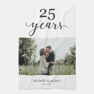 25th Wedding Anniversary Photo Custom Names Tea Towel