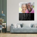 25th wedding anniversary photo modern elegant tapestry<br><div class="desc">A tapestry celebrating a 25th wedding anniversary. An elegant modern black background. Personalise and add your own high quality photo of the happy couple. The text: The names is written with a white modern hand lettered style script. Tempates for names and a date. Can be used as wall decor for...</div>