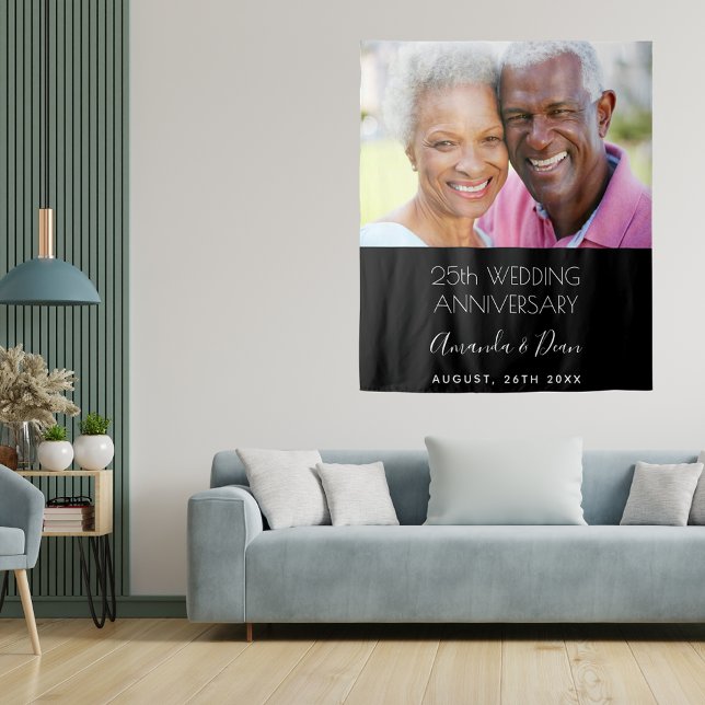 25th wedding anniversary photo modern elegant tapestry (Creator Uploaded)