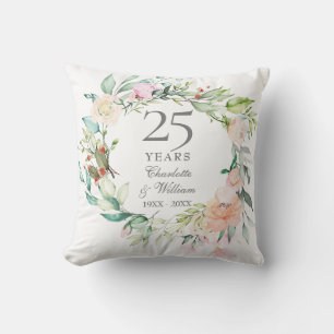 25th Wedding Anniversary Photo Roses Garland Cushion