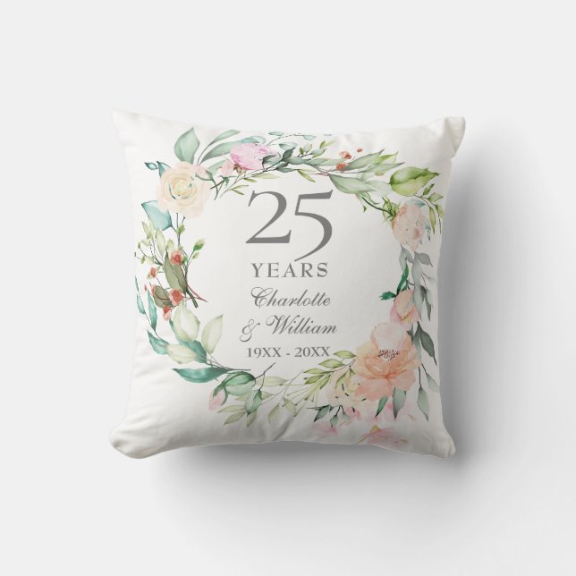 25th Wedding Anniversary Photo Roses Garland Cushion (Front)