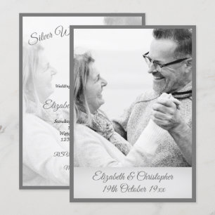 25th Wedding Anniversary Photo Silver Black White Invitation