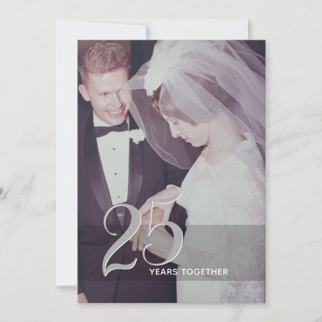 25th Wedding Anniversary & Photo - silver grey Invitation (Front)