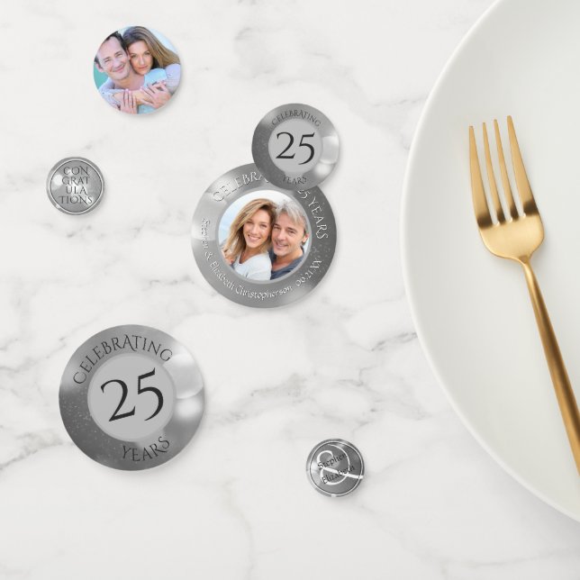 25th Wedding Anniversary Photo Silver Personalised Confetti (Group)