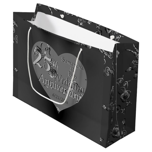 25th Wedding Anniversary Rose Heart Gift Bag (Front Angled)