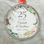 25th Wedding Anniversary Roses Floral Garland  Metal Tree Decoration<br><div class="desc">Featuring a delicate watercolour floral garland,  this chic botanical 25th wedding anniversary keepsake can be personalised with your special anniversary information in an elegant silver text. Designed by Thisisnotme©</div>