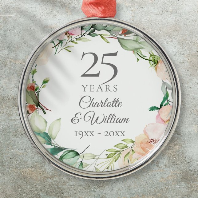 25th Wedding Anniversary Roses Floral Garland  Metal Tree Decoration (25th Wedding Anniversary Roses Floral Garland Metal Ornament)