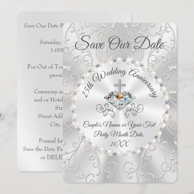 25th Wedding Anniversary SAVE the DATE Cards (Front/Back)