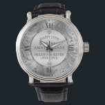 25th Wedding Anniversary Shiny Floral Silver Frame Watch<br><div class="desc">Elegant shiny silver flowers circle frame 25th wedding anniversary template.</div>