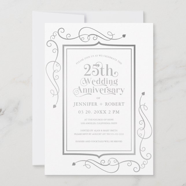 25th Wedding Anniversary Silger Frame Invitation (Front)