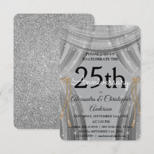 25th Wedding Anniversary Silver and Black Sparkle Invitation