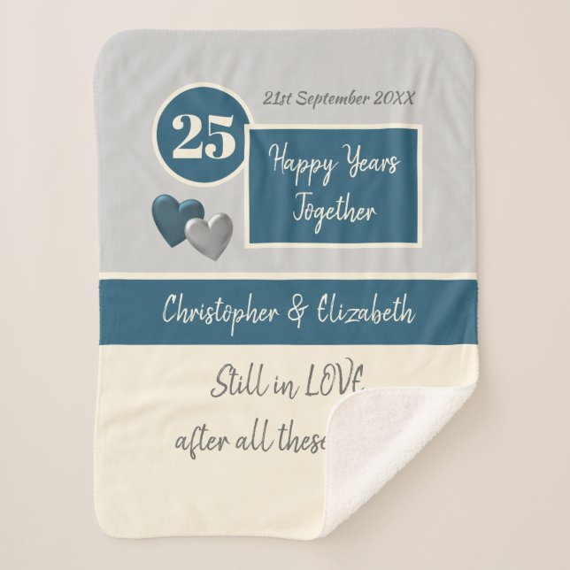 25th Wedding Anniversary silver and blue Sherpa Blanket (Front)