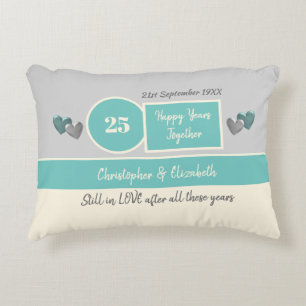 25th Wedding Anniversary silver and green Decorative Cushion
