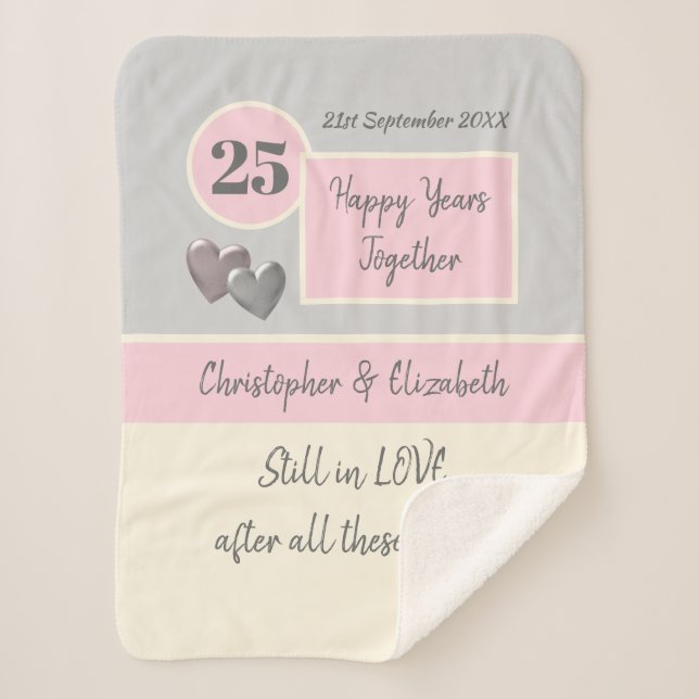 25th Wedding Anniversary silver and pink Sherpa Blanket (Front)