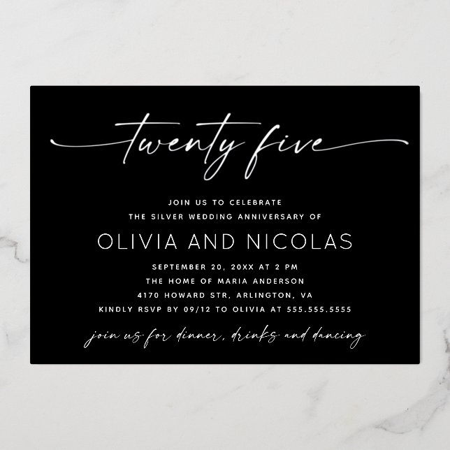 25th Wedding Anniversary | Silver & Black Photo (Front)