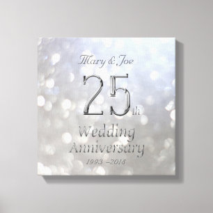 25th Wedding Anniversary Silver Bokeh Typography Canvas Print