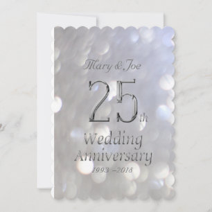 25th Wedding Anniversary Silver Bokeh Typography Card