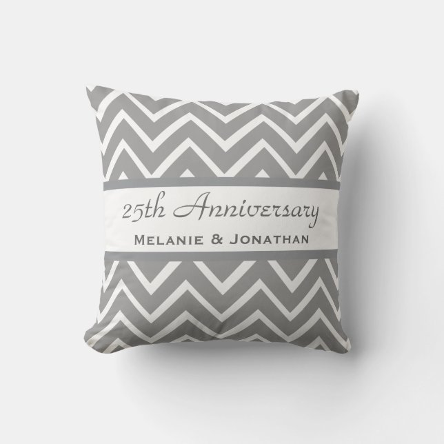 25th Wedding Anniversary Silver Chevrons B22 Cushion (Front)