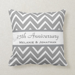 25th Wedding Anniversary Silver Chevrons B22 Cushion
