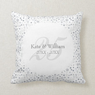 25th Wedding Anniversary Silver Confetti Cushion