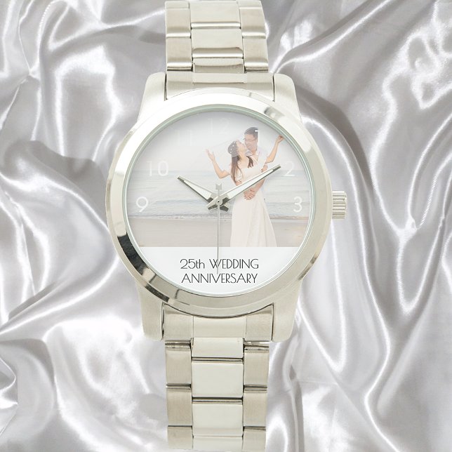 25th wedding anniversary silver couple photo watch (Creator Uploaded)