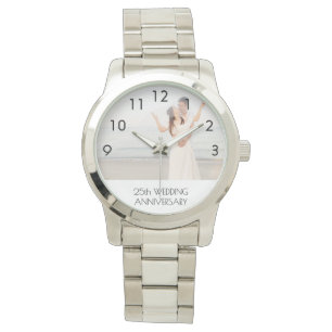 25th wedding anniversary silver couple photo watch