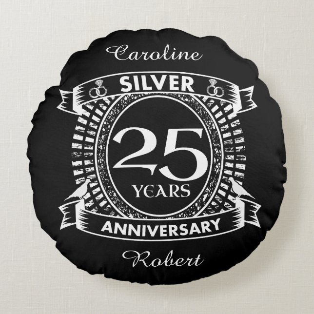 25th wedding anniversary silver crest round cushion (Front)