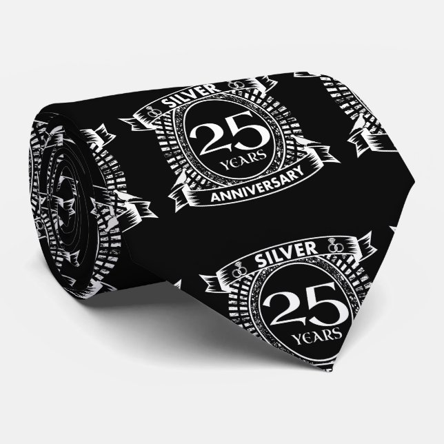 25th wedding anniversary silver crest tie (Rolled)