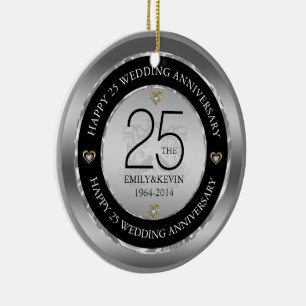 25th Wedding Anniversary & Silver Design Ceramic Tree Decoration