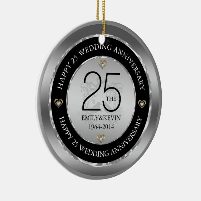 25th Wedding Anniversary & Silver Design Ceramic Tree Decoration (Right)