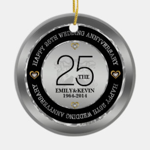 25th Wedding Anniversary & Silver Design Ceramic Tree Decoration