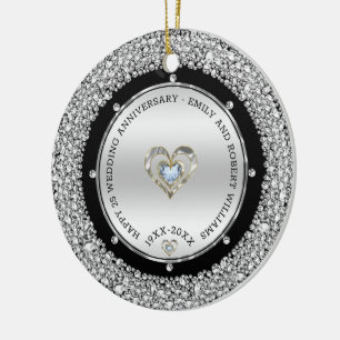 25th Wedding Anniversary Silver & Diamonds Ceramic Tree Decoration