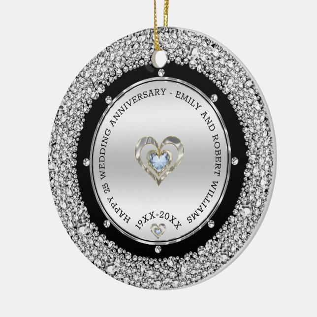 25th Wedding Anniversary Silver & Diamonds Ceramic Tree Decoration (Left)