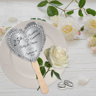 25th Wedding Anniversary Silver Diamonds Keepsake Hand Fan