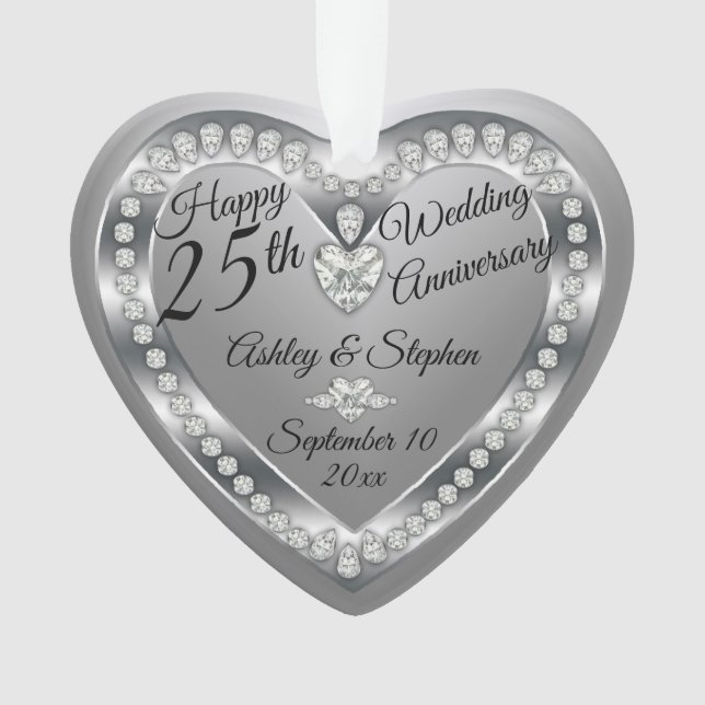 25th Wedding Anniversary Silver Diamonds Photo Ornament (Front)