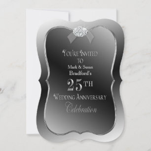 25th Wedding Anniversary - Silver Faux Diamond Invitation