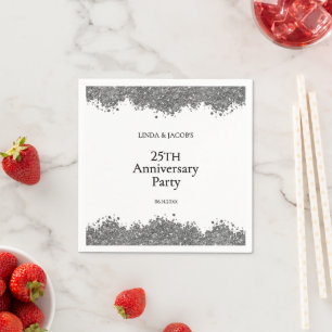 25th Wedding Anniversary Silver Faux Glitter  Napkin