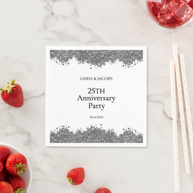 25th Wedding Anniversary Silver Faux Glitter  Napkin (Insitu)