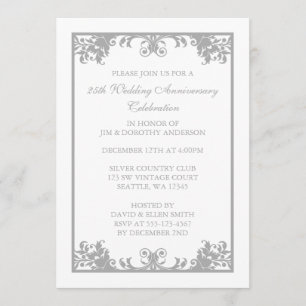 25th Wedding Anniversary Silver Flourish Scroll Invitation