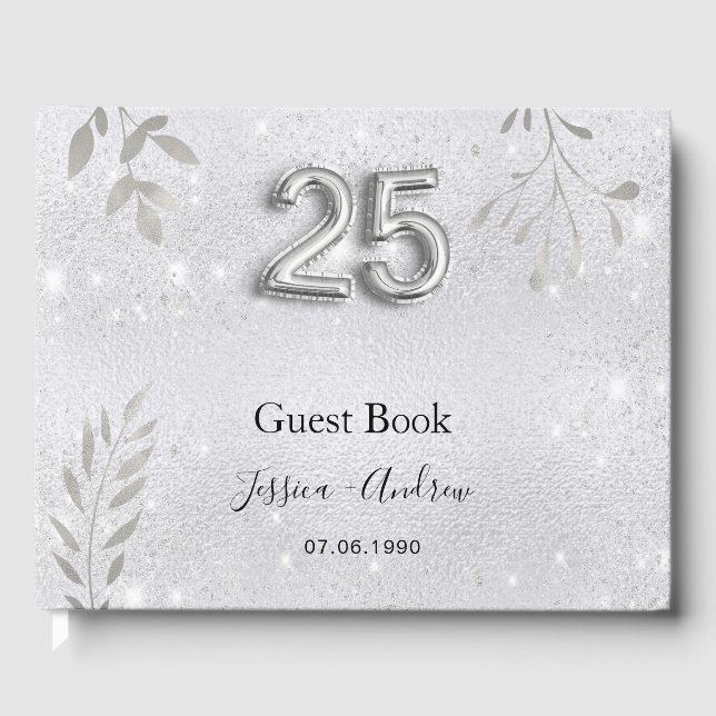 25th wedding anniversary silver foliage guest book (Front)