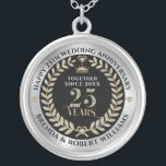 25th wedding anniversary silver glitter and gold silver plated necklace<br><div class="desc">Elegant white glitter and gold 25 years wedding anniversary with metallic silver and black background.
Customisable silver wedding template.</div>