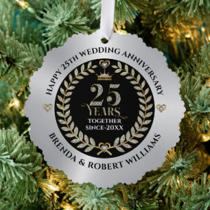 25th wedding anniversary silver glitter and gold tree decoration card