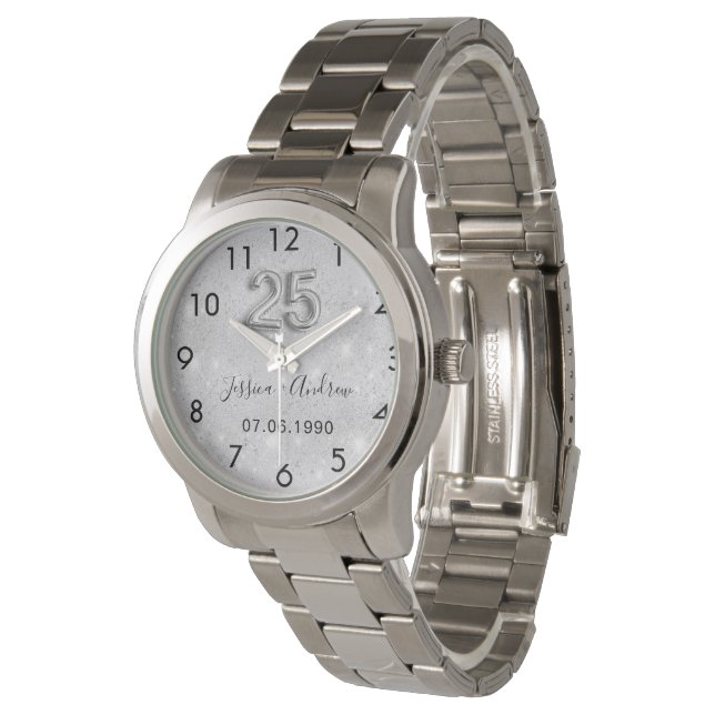 25th wedding anniversary silver glitter dust watch (Angled)