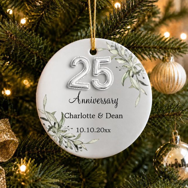 25th wedding anniversary silver greenery ceramic tree decoration (Creator Uploaded)