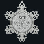 25th Wedding Anniversary Silver Grey Glitter Snowflake Pewter Christmas Ornament<br><div class="desc">Elegant 25th wedding anniversary with customisable text and silver grey  glitter texture</div>